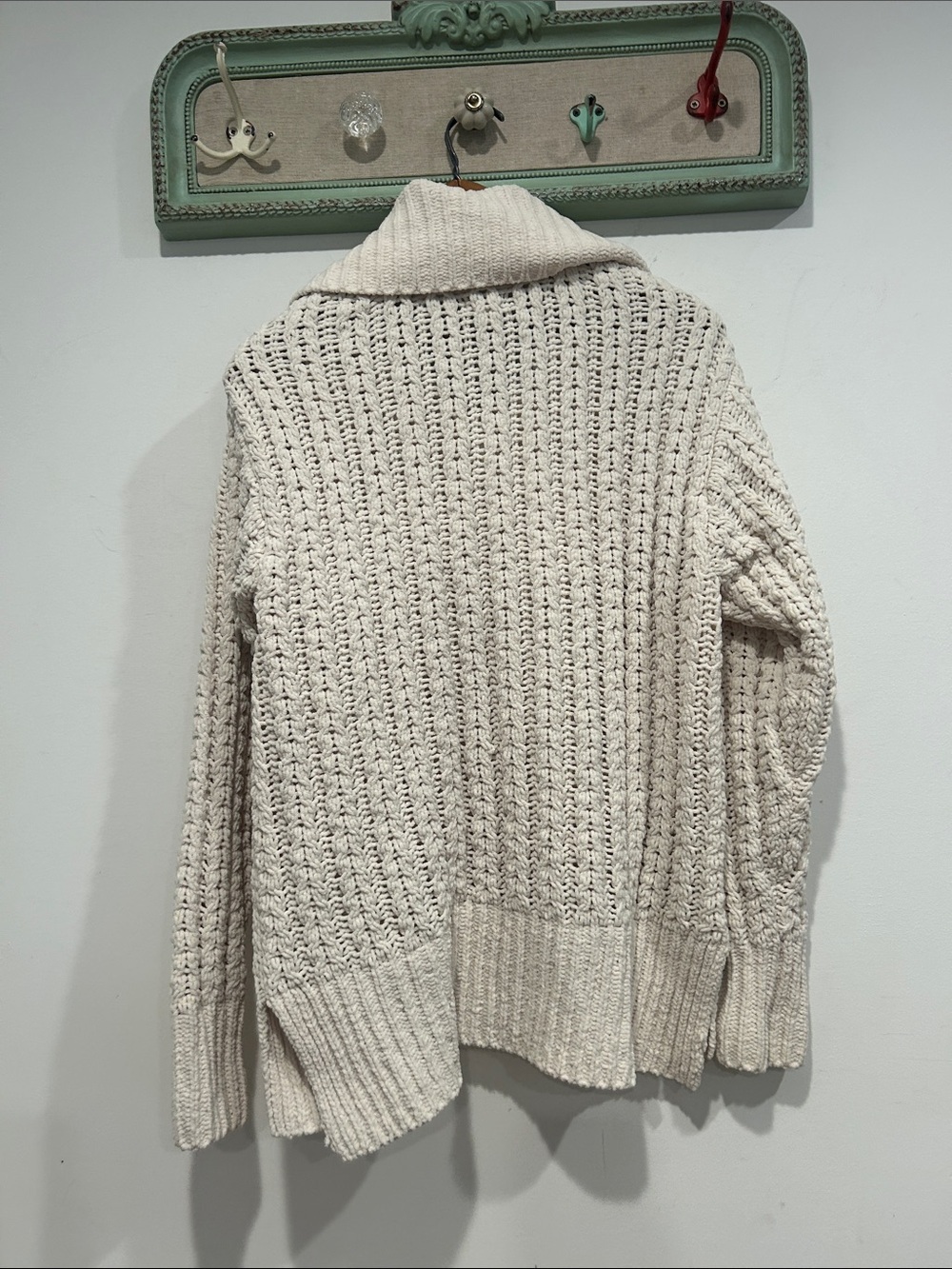 aerie Cream Knit Half-Zip V-Neck Sweater women’s oversize XS pullover beach top - Picture 8 of 8